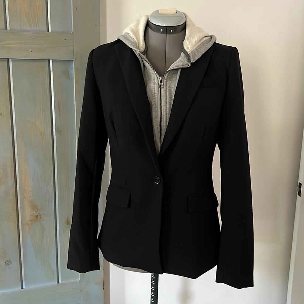 Cynthia Rowley Black Blazer with Detachable Grey Hoodie